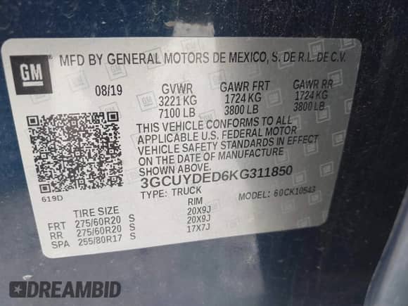 2019 Chevrolet Silverado 1500 LT with VIN 3GCUYDED6KG311850, listed as a IAAI auction lot 42671481 with 80,758 mi miles and . Bid and sale history available at DreamBid. Image 9.