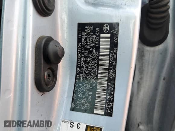 2012 Toyota Prius Two with VIN JTDZN3EU2C3046700, listed as a Copart auction lot 80448715 with 394,343 mi miles and Salvage title. Bid and sale history available at DreamBid. Image 12.