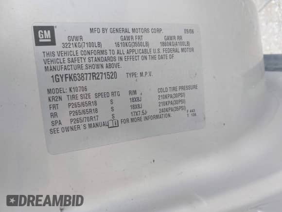 2007 Cadillac Escalade с VIN 1GYFK63877R271520, выставлен на аукционе IAAI как лот 43007683 с пробегом 210 968 миль миль и . История ставок и продаж доступна на DreamBid. Изображение 9.