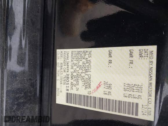 2015 Nissan Altima S с VIN 1N4AL3AP4FN380518, выставлен на аукционе IAAI как лот 41309200 с пробегом 104 340 миль миль и . История ставок и продаж доступна на DreamBid. Изображение 9.