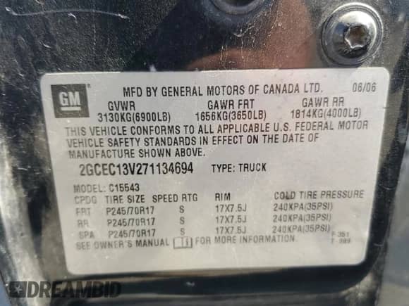 2007 Chevrolet Silverado 1500 LS with VIN 2GCEC13V271134694, listed as a Copart auction lot 71735285 with Not provided miles and Salvage title. Bid and sale history available at DreamBid. Image 13.