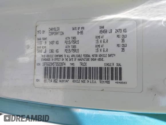 1996 Dodge Dakota with VIN 1B7GG23X5TS523974, listed as a IAAI auction lot 42430916 with 189,216 mi miles and . Bid and sale history available at DreamBid. Image 9.