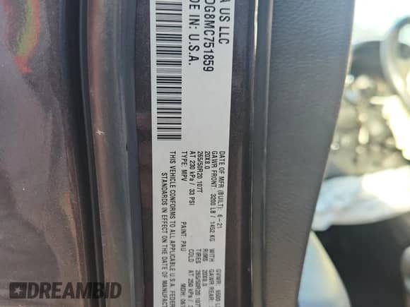 2021 Dodge Durango GT Plus with VIN 1C4RDJDG8MC751859, listed as a Copart auction lot 80912935 with 56,092 mi miles and Salvage title. Bid and sale history available at DreamBid. Image 14.