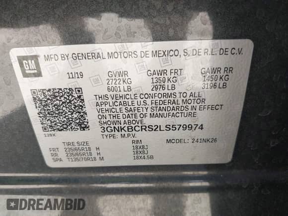 2020 Chevrolet Blazer LT with VIN 3GNKBCRS2LS579974, listed as a IAAI auction lot 42894566 with 83,751 mi miles and . Bid and sale history available at DreamBid. Image 9.