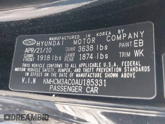 2010 Hyundai Accent GS z VIN KMHCM3AC0AU185331, wystawiony jako IAAI lot #41701583 z przebiegiem 139 671 mil mil oraz . Historia ofert i sprzedaży dostępna na DreamBid. Obrazek 9.