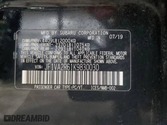 2019 Subaru WRX STI with VIN JF1VA2R61K9830030, listed as a Copart auction lot 55210425 with 89,253 mi miles and Salvage title. Bid and sale history available at DreamBid. Image 13.