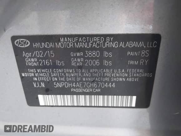 2016 Hyundai Elantra SE with VIN 5NPDH4AE7GH670444, listed as a IAAI auction lot 43389980 with 172,185 mi miles and . Bid and sale history available at DreamBid. Image 9.