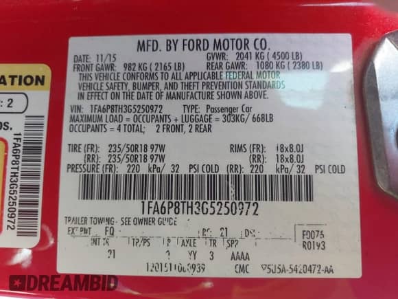 2016 Ford Mustang EcoBoost Premium с VIN 1FA6P8TH3G5250972, выставлен на аукционе IAAI как лот 43461775 с пробегом 111 954 миль миль и . История ставок и продаж доступна на DreamBid. Изображение 9.