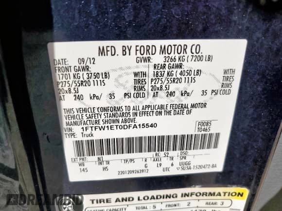 2013 Ford F-150 Lariat with VIN 1FTFW1ET0DFA15540, listed as a Copart auction lot 81657825 with 101,983 mi miles and Salvage title. Bid and sale history available at DreamBid. Image 12.