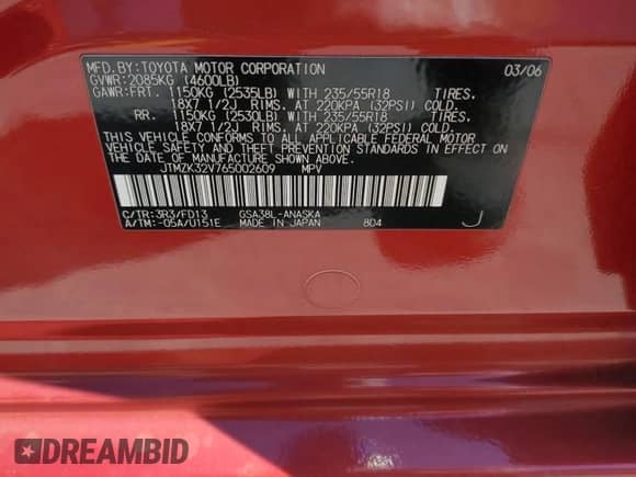 2006 Toyota RAV4 Sport with VIN JTMZK32V765002609, listed as a Copart auction lot 82251175 with 167,838 mi miles and Salvage title. Bid and sale history available at DreamBid. Image 12.