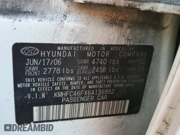 2006 Hyundai Azera SE с VIN KMHFC46FX6A136882, выставлен на аукционе Copart как лот 77377864 с пробегом 165 124 миль миль и Списание • Salvage title. История ставок и продаж доступна на DreamBid. Изображение 12.