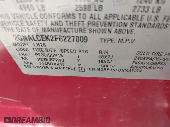 2015 Chevrolet Equinox LT z VIN 2GNALCEK2F6227009, wystawiony jako IAAI lot #42989323 z przebiegiem 162 821 mil mil oraz . Historia ofert i sprzedaży dostępna na DreamBid. Obrazek 9.