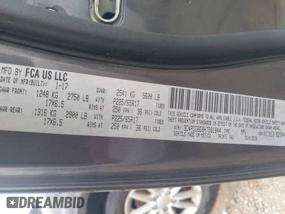 2017 Dodge Journey SXT with VIN 3C4PDDBG8HT591844, listed as a IAAI auction lot 42774893 with 198,419 mi miles and . Bid and sale history available at DreamBid. Image 9.