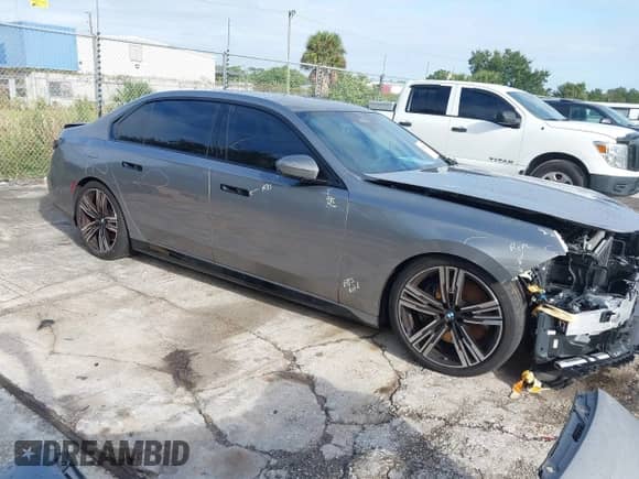 2024 BMW 7 Series 760i xDrive with VIN WBA33EJ05RCR70449, listed as a IAAI auction lot 43321544 with 18,014 mi miles and . Bid and sale history available at DreamBid. Image 1.