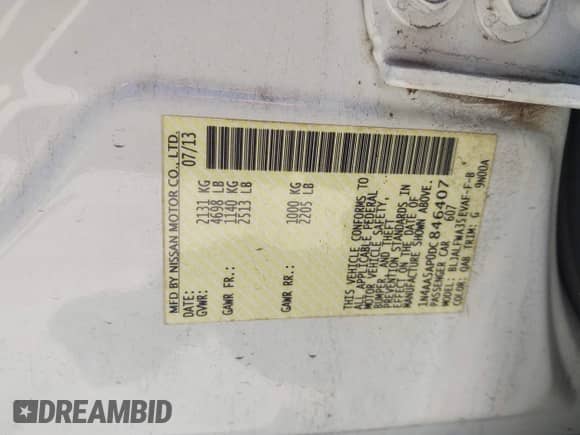 2013 Nissan Maxima SV z VIN 1N4AA5AP0DC846407, wystawiony jako IAAI lot #42832564 z przebiegiem 151 834 mil mil oraz . Historia ofert i sprzedaży dostępna na DreamBid. Obrazek 9.