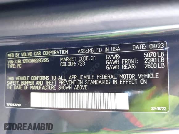 2024 Volvo S60 Core Dark Theme с VIN 7JRL12TKXRG295195, выставлен на аукционе IAAI как лот 42616001 с пробегом 37 540 миль миль и . История ставок и продаж доступна на DreamBid. Изображение 9.