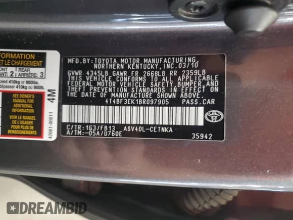 2011 Toyota Camry LE with VIN 4T4BF3EK1BR097905, listed as a Copart auction lot 82243085 with 182,669 mi miles and Clean title. Bid and sale history available at DreamBid. Image 13.