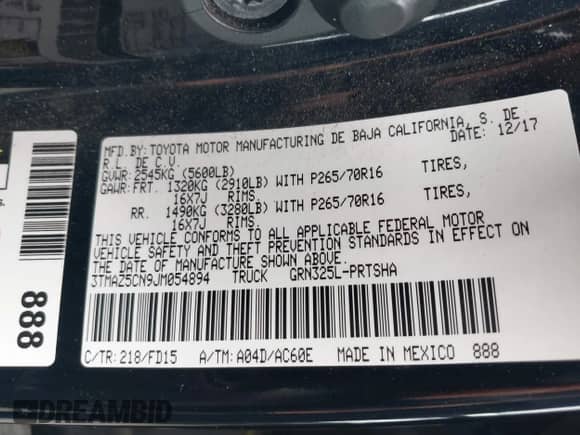 2018 Toyota Tacoma SR5 с VIN 3TMAZ5CN9JM054894, выставлен на аукционе IAAI как лот 42141139 с пробегом 56 911 миль миль и . История ставок и продаж доступна на DreamBid. Изображение 9.