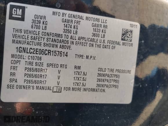 2012 Chevrolet Tahoe Commercial with VIN 1GNLC2E06CR157614, listed as a IAAI auction lot 42739163 with Not provided miles and . Bid and sale history available at DreamBid. Image 9.