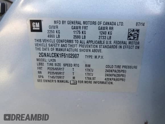 2015 Chevrolet Equinox LT z VIN 2GNALCEK1F6102907, wystawiony jako Copart lot #82292515 z przebiegiem 131 218 mil mil oraz Czysty tytuł • Clean title. Historia ofert i sprzedaży dostępna na DreamBid. Obrazek 13.