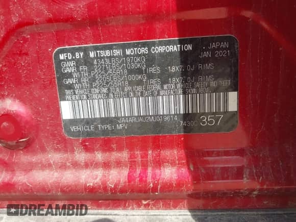 2021 Mitsubishi Outlander ES z VIN JA4ARUAU2MU019614, wystawiony jako IAAI lot #42693496 z przebiegiem 91 807 mil mil oraz . Historia ofert i sprzedaży dostępna na DreamBid. Obrazek 9.