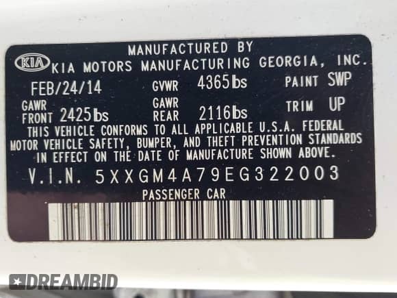 2014 Kia Optima LX с VIN 5XXGM4A79EG322003, выставлен на аукционе IAAI как лот 43397200 с пробегом 152 847 миль миль и . История ставок и продаж доступна на DreamBid. Изображение 9.