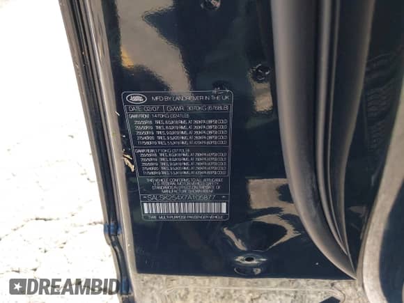 2007 Land Rover Range Rover Sport HSE z VIN SALSK254X7A105877, wystawiony jako IAAI lot #42865340 z przebiegiem 172 889 mil mil oraz . Historia ofert i sprzedaży dostępna na DreamBid. Obrazek 9.