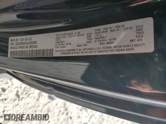 2020 Ram 1500 Tradesman с VIN 3C6JR6DG4LG260364, выставлен на аукционе Copart как лот 76876974 с пробегом 78 868 миль миль и Списание • Salvage title. История ставок и продаж доступна на DreamBid. Изображение 12.