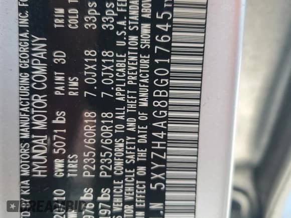 2011 Hyundai Santa Fe SE z VIN 5XYZH4AG8BG017645, wystawiony jako Copart lot #55505695 z przebiegiem 136 891 mil mil oraz Szkoda całkowita • Salvage title. Historia ofert i sprzedaży dostępna na DreamBid. Obrazek 13.