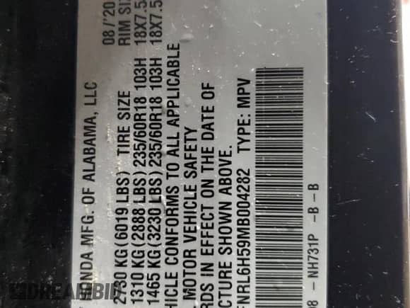 2021 Honda Odyssey EX с VIN 5FNRL6H59MB004282, выставлен на аукционе Copart как лот 81379155 с пробегом 49 307 миль миль и Списание • Salvage title. История ставок и продаж доступна на DreamBid. Изображение 14.