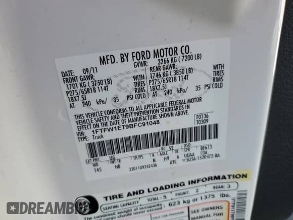 2011 Ford F-150 Lariat z VIN 1FTFW1ET9BFC91048, wystawiony jako Copart lot #84430214 z przebiegiem 238 077 mil mil oraz Szkoda całkowita • Salvage title. Historia ofert i sprzedaży dostępna na DreamBid. Obrazek 12.