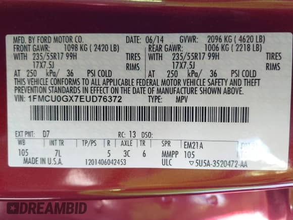 2014 Ford Escape SE z VIN 1FMCU0GX7EUD76372, wystawiony jako IAAI lot #42563457 z przebiegiem 134 777 mil mil oraz . Historia ofert i sprzedaży dostępna na DreamBid. Obrazek 9.