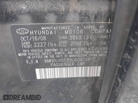 2009 Hyundai Elantra GLS с VIN KMHDU46D89U604338, выставлен на аукционе IAAI как лот 43338209 с пробегом 136 831 миль миль и . История ставок и продаж доступна на DreamBid. Изображение 9.