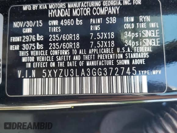 2016 Hyundai Santa Fe с VIN 5XYZU3LA3GG372745, выставлен на аукционе Copart как лот 68758245 с пробегом 105 216 миль миль и На запчасти • Non repairable. История ставок и продаж доступна на DreamBid. Изображение 13.