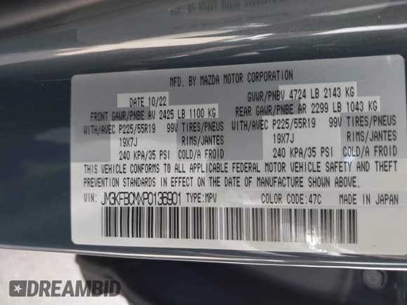 2023 Mazda CX-5 S Carbon Edition z VIN JM3KFBCMXP0136901, wystawiony jako IAAI lot #42630209 z przebiegiem 22 519 mil mil oraz . Historia ofert i sprzedaży dostępna na DreamBid. Obrazek 9.