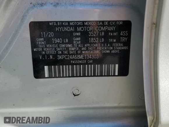 2021 Hyundai Accent SE с VIN 3KPC24A68ME134303, выставлен на аукционе Copart как лот 84936895 с пробегом 127 063 миль миль и Списание • Salvage title. История ставок и продаж доступна на DreamBid. Изображение 12.