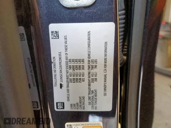 2023 Chevrolet Tahoe RST with VIN 1GNSCRKD5PR290351, listed as a Copart auction lot 58806595 with 64,909 mi miles and Salvage title. Bid and sale history available at DreamBid. Image 14.