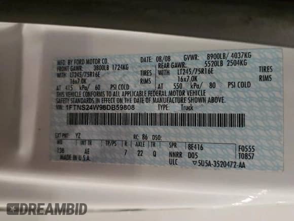 2008 Ford Econoline Cargo Commercial с VIN 1FTNS24W98DB59808, выставлен на аукционе Copart как лот 84301644 с пробегом 99 537 миль миль и Чистый • Clean title. История ставок и продаж доступна на DreamBid. Изображение 13.