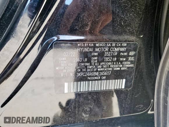 2022 Hyundai Accent SEL с VIN 3KPC24A68NE165617, выставлен на аукционе Copart как лот 67051375 с пробегом 81 697 миль миль и Списание • Salvage title. История ставок и продаж доступна на DreamBid. Изображение 12.