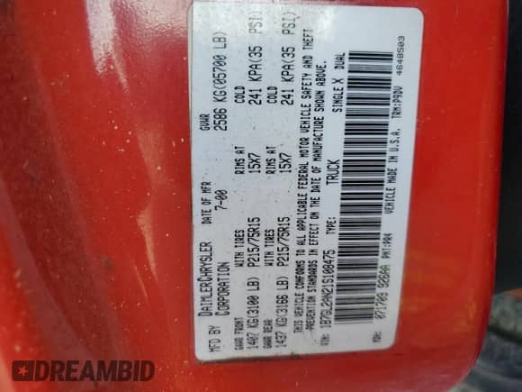 2001 Dodge Dakota Sport z VIN 1B7GL2AN21S108475, wystawiony jako Copart lot #52547305 z przebiegiem 218 025 mil mil oraz Szkoda całkowita • Salvage title. Historia ofert i sprzedaży dostępna na DreamBid. Obrazek 14.