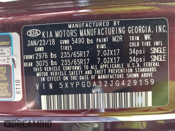 2018 Kia Sorento LX z VIN 5XYPGDA32JG429159, wystawiony jako IAAI lot #42494407 z przebiegiem 97 434 mil mil oraz . Historia ofert i sprzedaży dostępna na DreamBid. Obrazek 9.