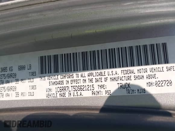 2013 Ram 1500 Big Horn z VIN 1C6RR7LT5DS621215, wystawiony jako IAAI lot #42881419 z przebiegiem 251 070 mil mil oraz . Historia ofert i sprzedaży dostępna na DreamBid. Obrazek 9.