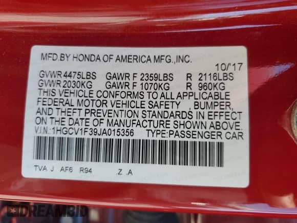 2018 Honda Accord Sport z VIN 1HGCV1F39JA015356, wystawiony jako Copart lot #89719925 z przebiegiem 108 313 mil mil oraz Szkoda całkowita • Salvage title. Historia ofert i sprzedaży dostępna na DreamBid. Obrazek 13.