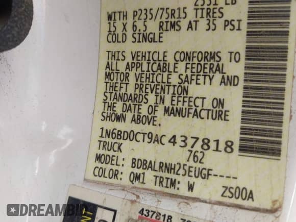 2010 Nissan Frontier SE with VIN 1N6BD0CT9AC437818, listed as a IAAI auction lot 43161934 with Not provided miles and . Bid and sale history available at DreamBid. Image 9.