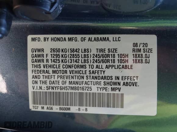 2021 Honda Pilot EX-L с VIN 5FNYF6H57MB016725, выставлен на аукционе IAAI как лот 43084698 с пробегом 111 812 миль миль и . История ставок и продаж доступна на DreamBid. Изображение 9.