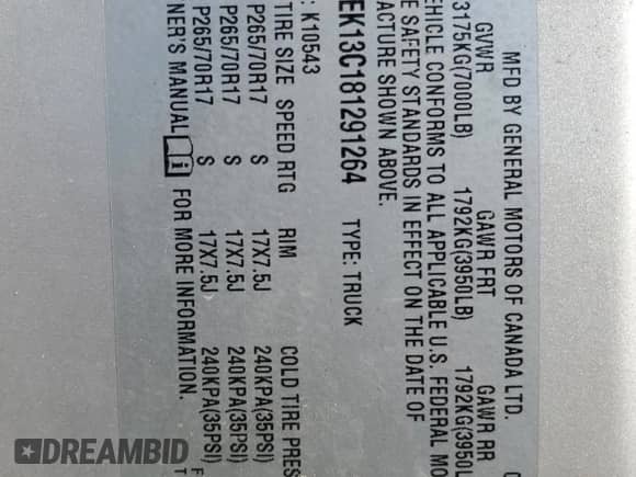 2008 GMC Sierra 1500 SL with VIN 2GTEK13C181291264, listed as a Copart auction lot 63838965 with 121,611 mi miles and Salvage title. Bid and sale history available at DreamBid. Image 13.