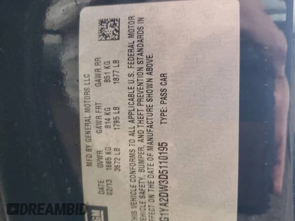 2013 Chevrolet Corvette 1LT with VIN 1G1YA2DW3D5110195, listed as a Copart auction lot 81255114 with 99,999 mi miles and Clean title. Bid and sale history available at DreamBid. Image 12.