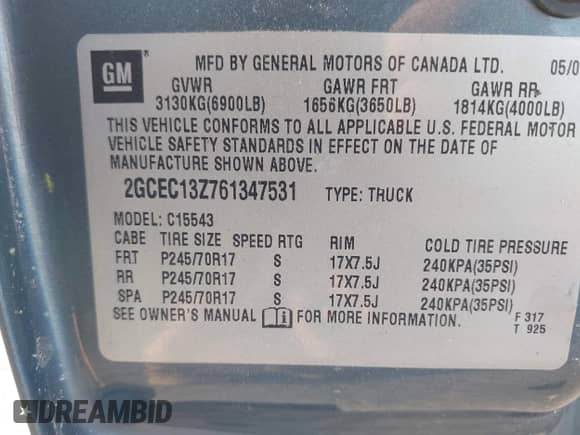 2006 Chevrolet Silverado 1500 LT2 z VIN 2GCEC13Z761347531, wystawiony jako IAAI lot #42121593 z przebiegiem 344 438 mil mil oraz . Historia ofert i sprzedaży dostępna na DreamBid. Obrazek 9.