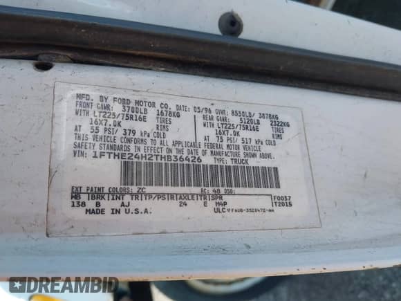 1996 Ford Econoline Cargo с VIN 1FTHE24H2THB36426, выставлен на аукционе IAAI как лот 42396139 с пробегом 91 707 миль миль и . История ставок и продаж доступна на DreamBid. Изображение 9.