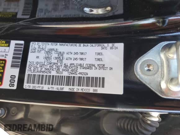 2024 Toyota Tacoma SR5 with VIN 3TMLB5JNXRM054298, listed as a Copart auction lot 66528135 with 5,976 mi miles and Salvage title. Bid and sale history available at DreamBid. Image 13.